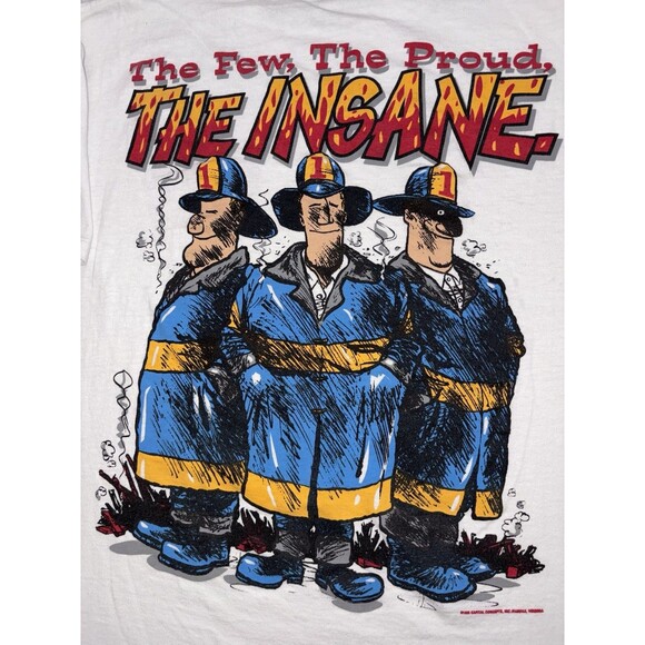 Vintage 90s Firefighter Tee T-shirt Off Duty Oneita Capital Concepts Large - Picture 3 of 12